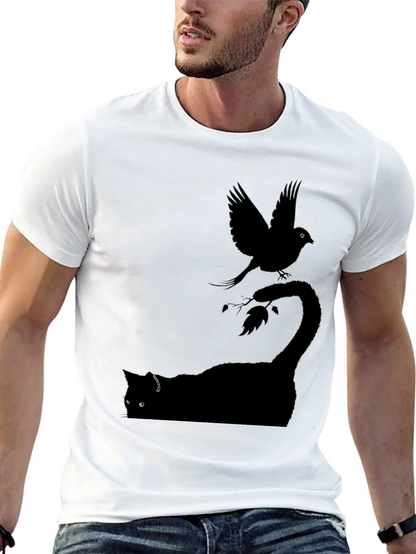 Cat & Bird Graphic T-Shirt - Mens Black Tee