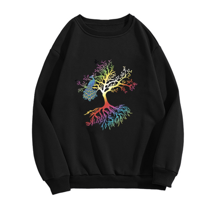 Tree Of Life Peacock Crewneck Sweatshirt - Colorful Rainbow Spiritual Pullover
