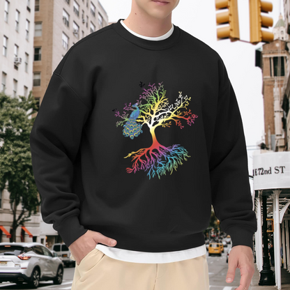 Tree Of Life Peacock Crewneck Sweatshirt - Colorful Rainbow Spiritual Pullover