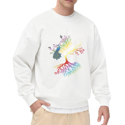 Tree Of Life Peacock Crewneck Sweatshirt - Colorful Rainbow Spiritual Pullover