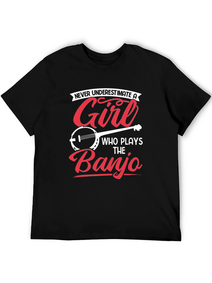 Girl Banjo Player Graphic Tee - Novelty Musician T-Shirt