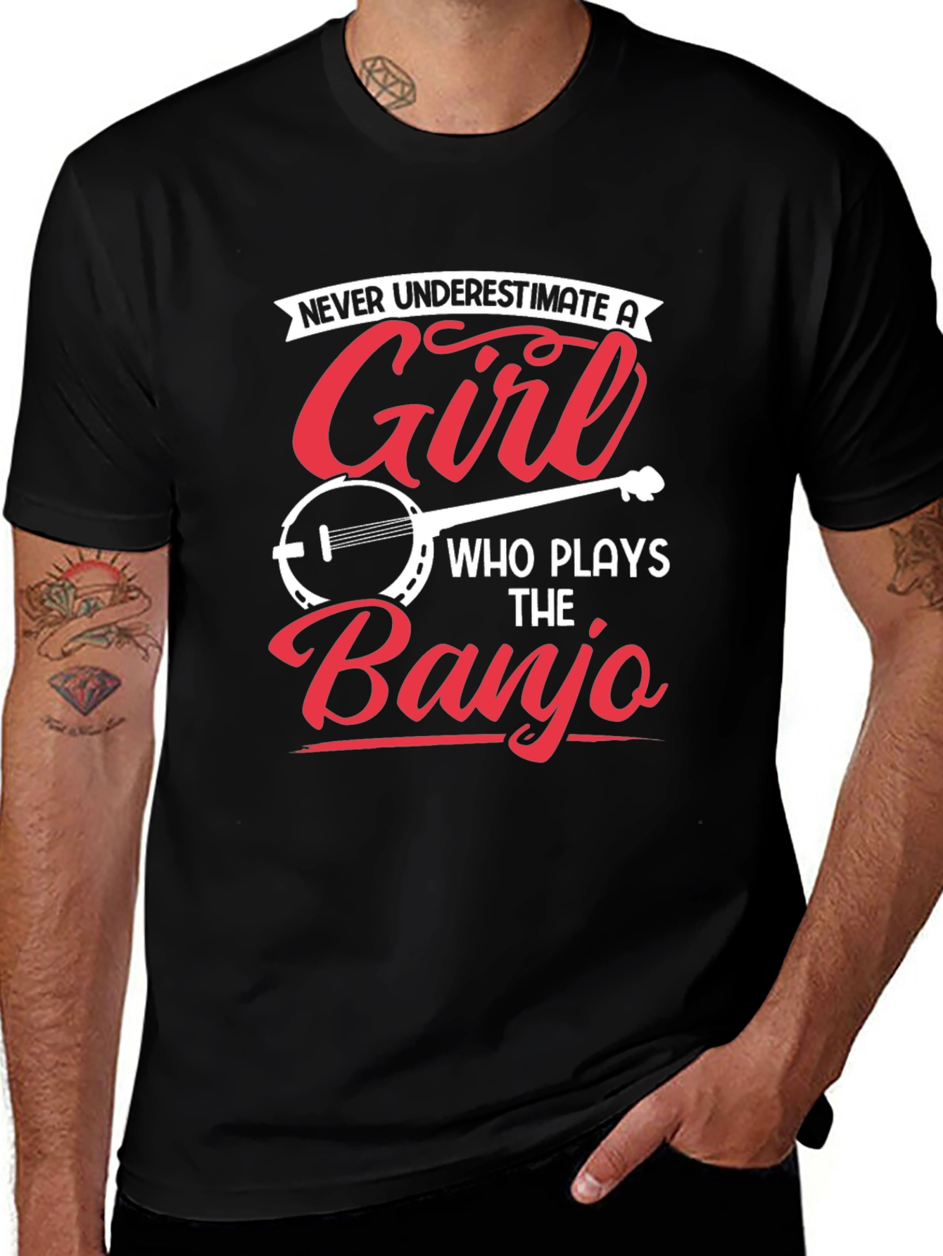Girl Banjo Player Graphic Tee - Novelty Musician T-Shirt