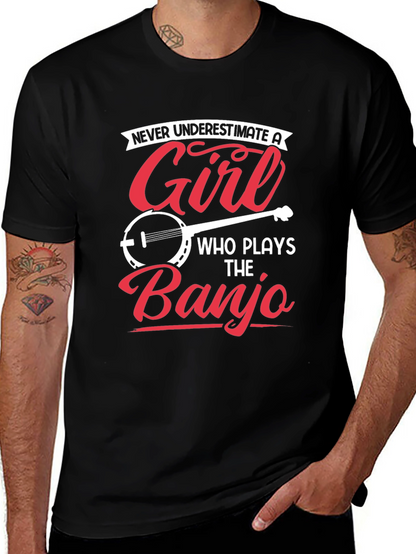Girl Banjo Player Graphic Tee - Novelty Musician T-Shirt