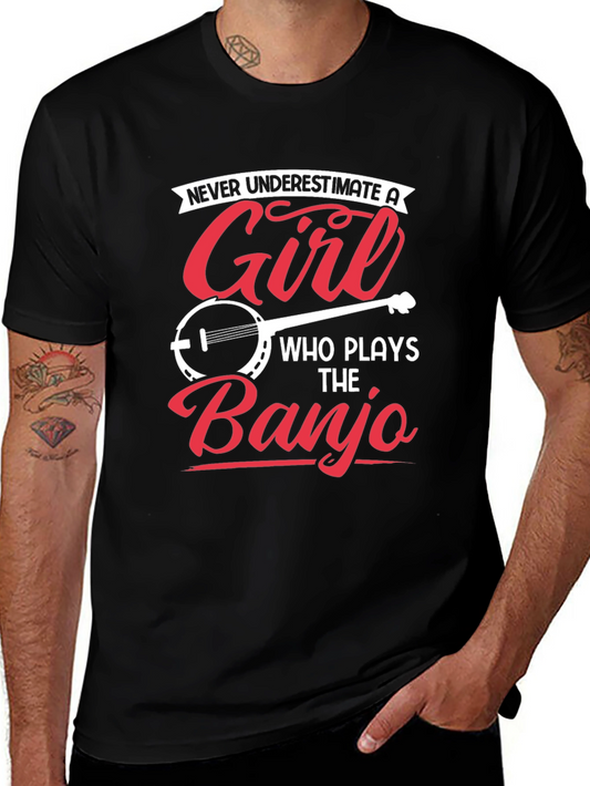 Girl Banjo Player Graphic Tee - Novelty Musician T-Shirt
