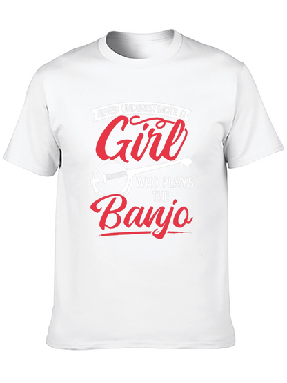 Girl Banjo Player Graphic Tee - Novelty Musician T-Shirt