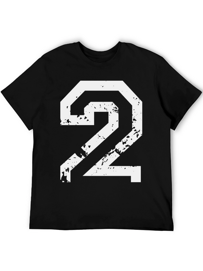 Distressed Number 2 Graphic Tee - Black Cotton Blend