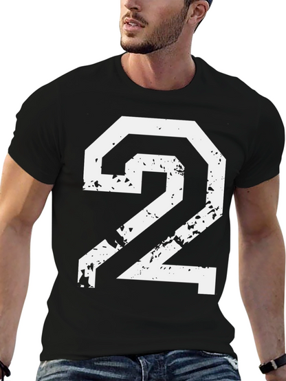 Distressed Number 2 Graphic Tee - Black Cotton Blend