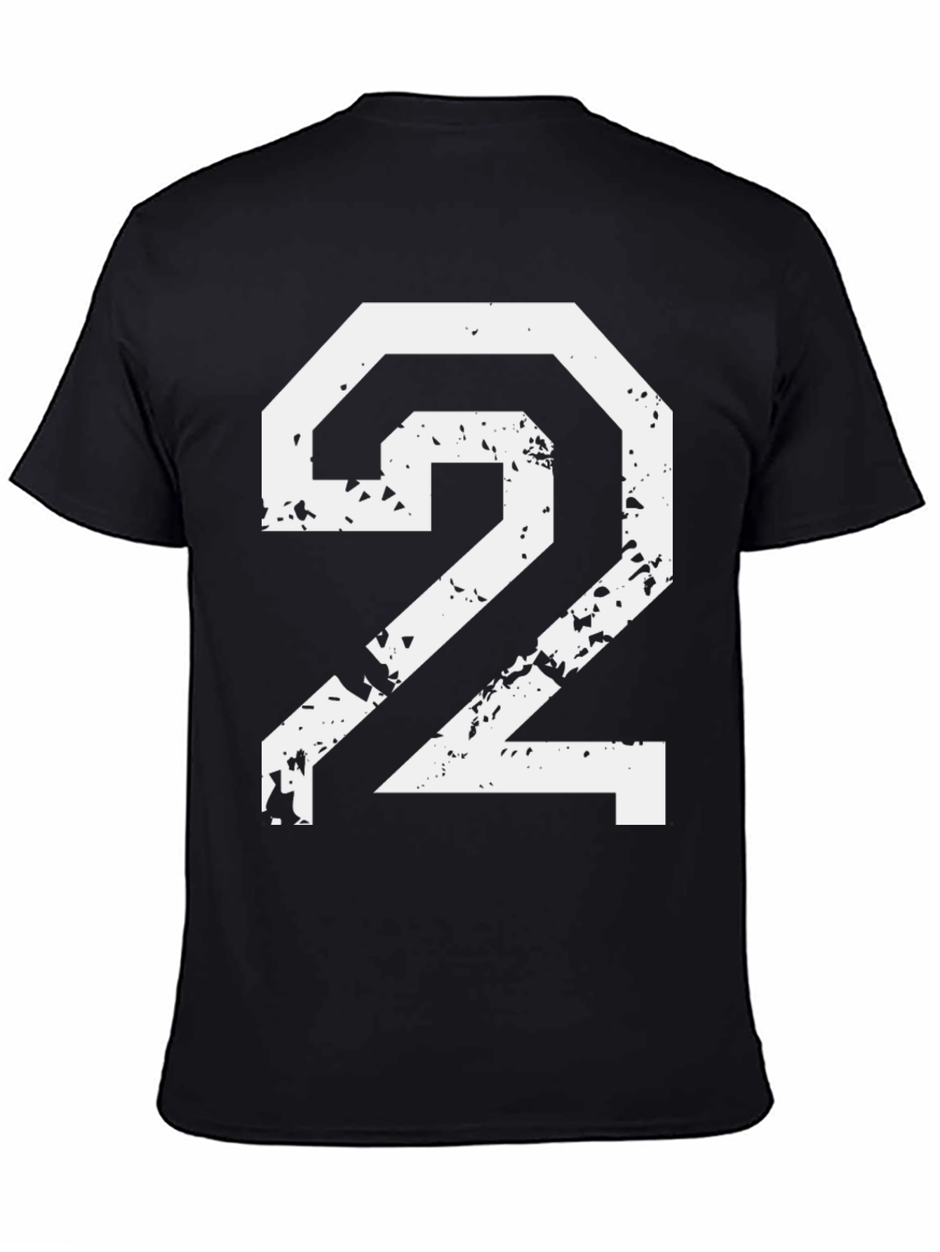 Distressed Number 2 Graphic Tee - Black Cotton Blend