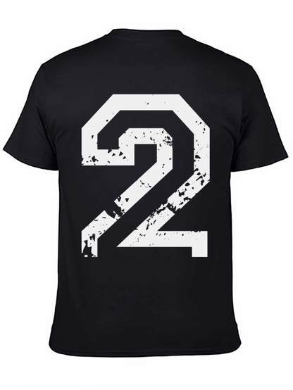 Distressed Number 2 Graphic Tee - Black Cotton Blend