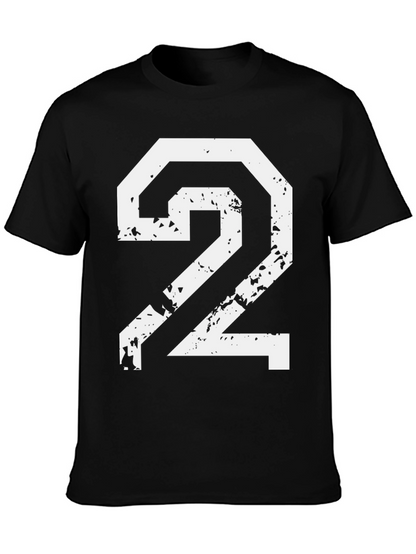 Distressed Number 2 Graphic Tee - Black Cotton Blend
