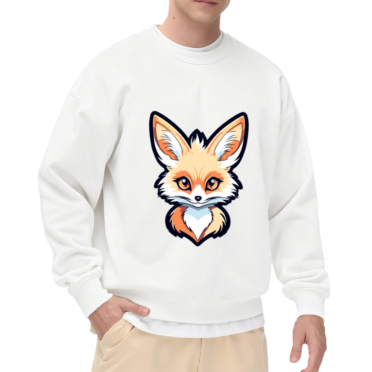 Cute Fox Face Sweatshirt - Kawaii Cartoon Fox Crewneck, Baby Fox Animal Pullover, Woodland Fox Lover Gift Sweatshirt, Forest Critter Top