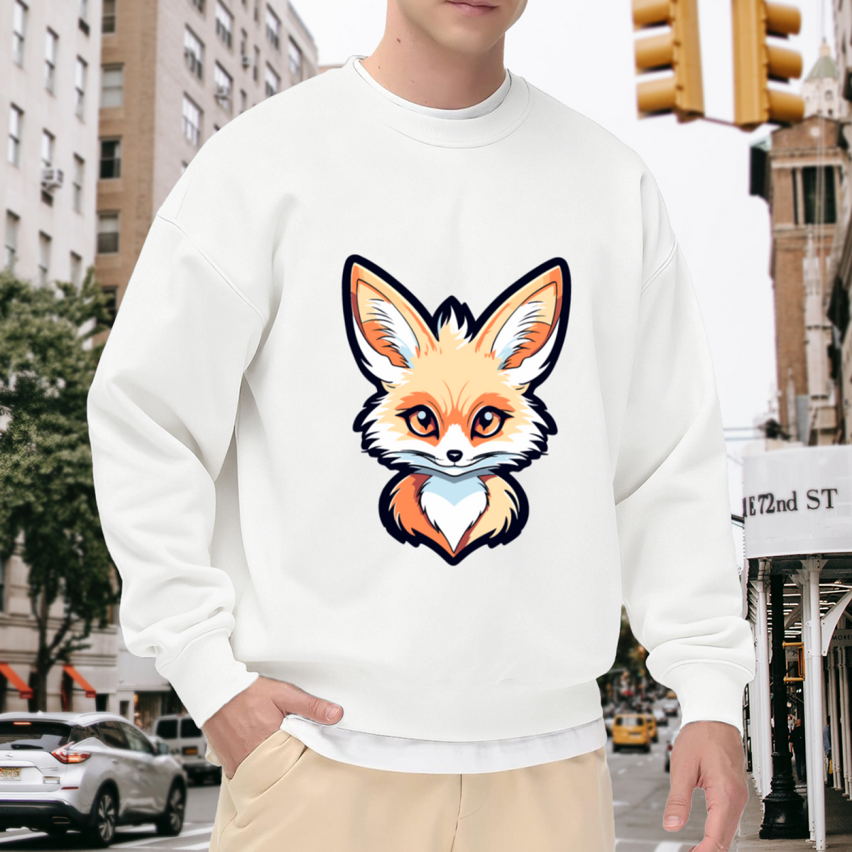 Cute Fox Face Sweatshirt - Kawaii Cartoon Fox Crewneck, Baby Fox Animal Pullover, Woodland Fox Lover Gift Sweatshirt, Forest Critter Top