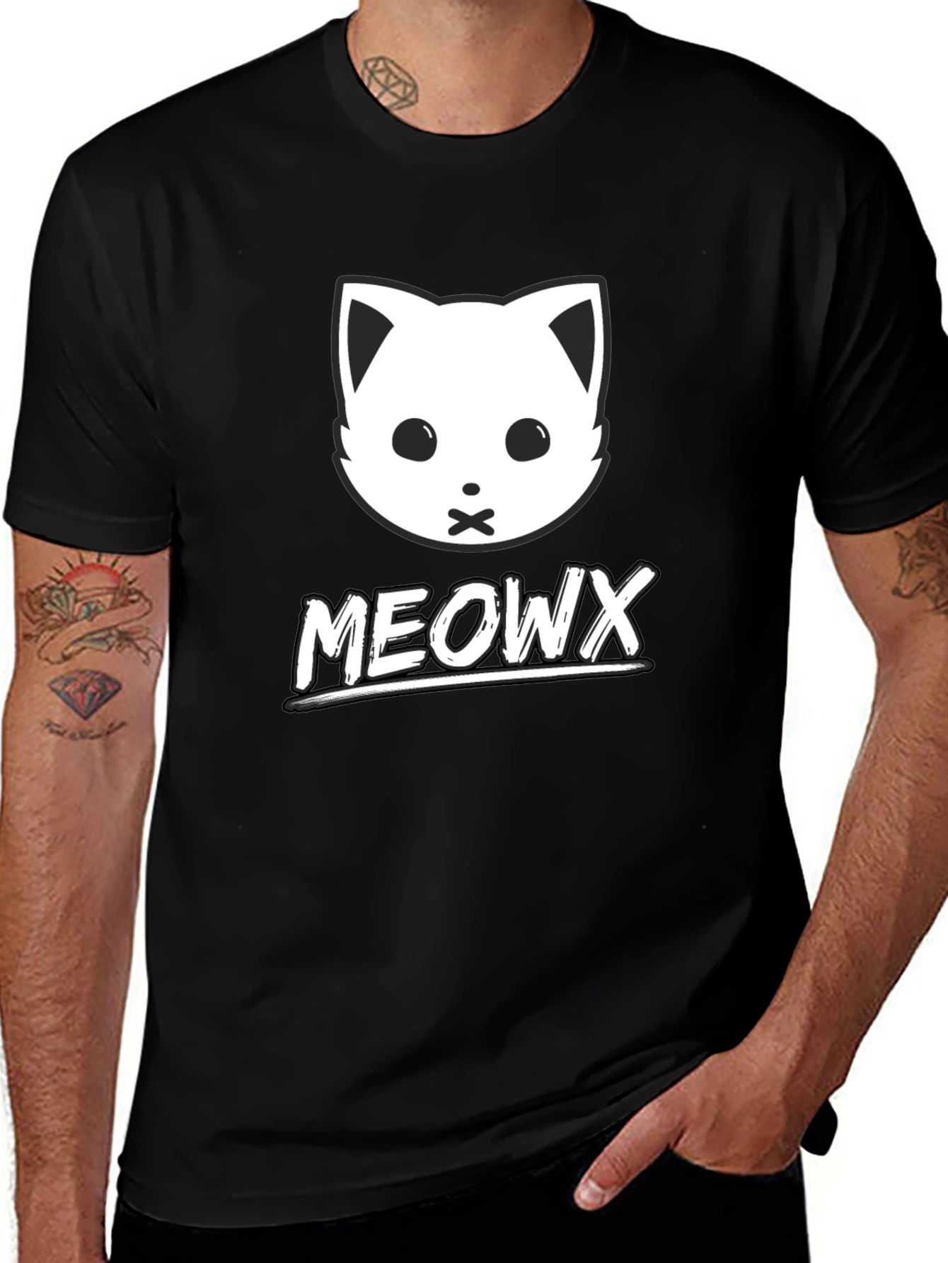 MEOWX Cat Graphic Tee - Soft Black Cotton Blend