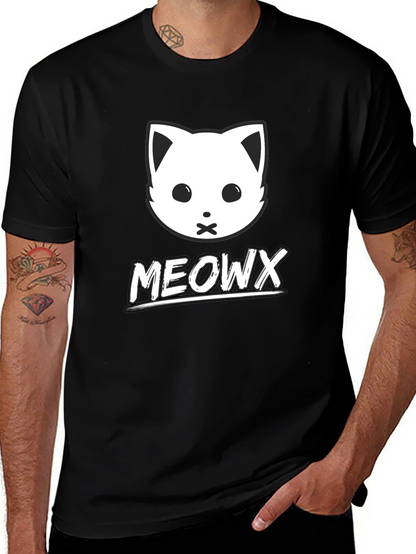 MEOWX Cat Graphic Tee - Soft Black Cotton Blend