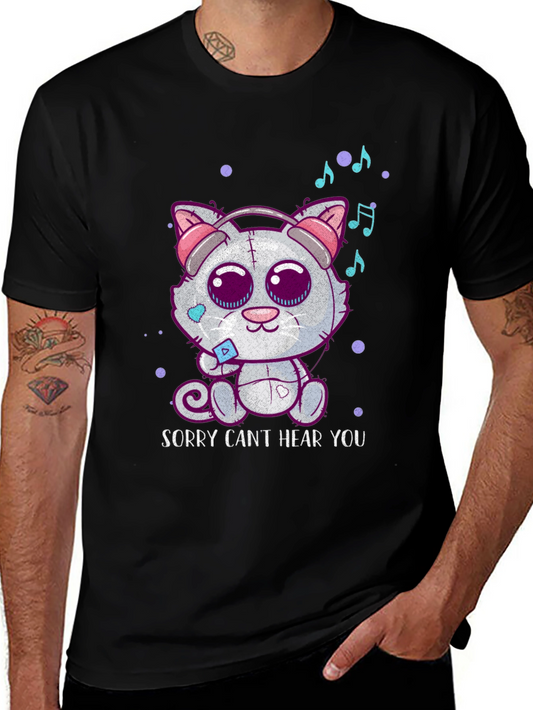Cat with Headphones T-Shirt - Sorry Cant Hear You