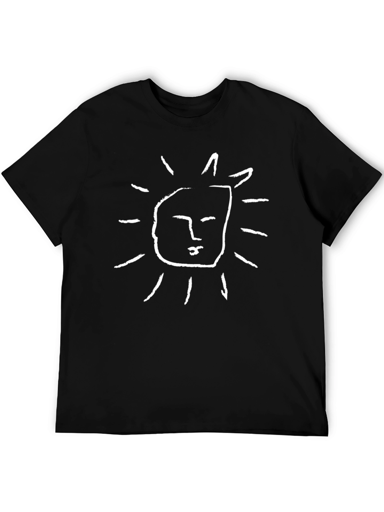 Abstract Sun Face Graphic Black T-Shirt
