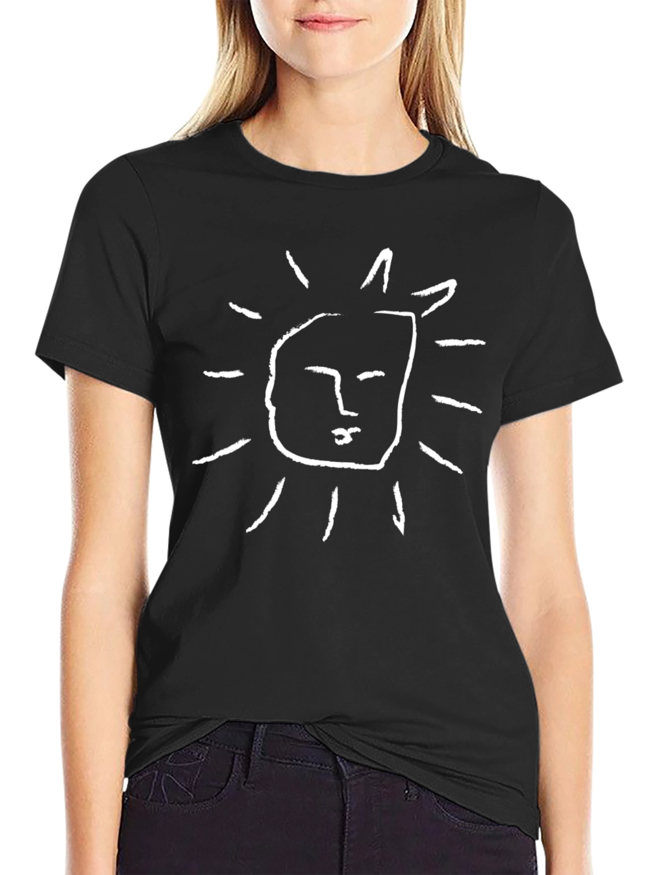 Abstract Sun Face Graphic Black T-Shirt