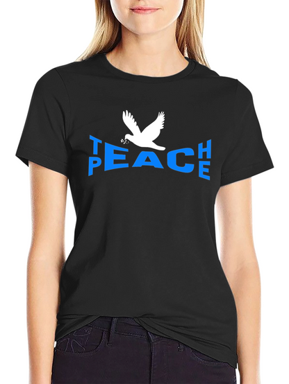 Peace Dove Graphic T-Shirt - Blue Text Black Tee