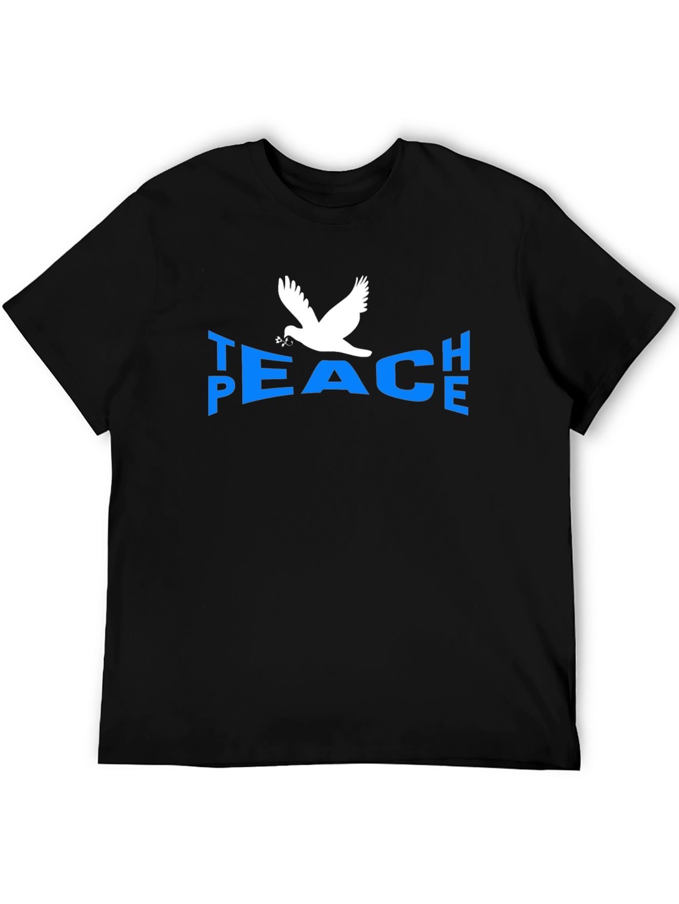 Peace Dove Graphic T-Shirt - Blue Text Black Tee