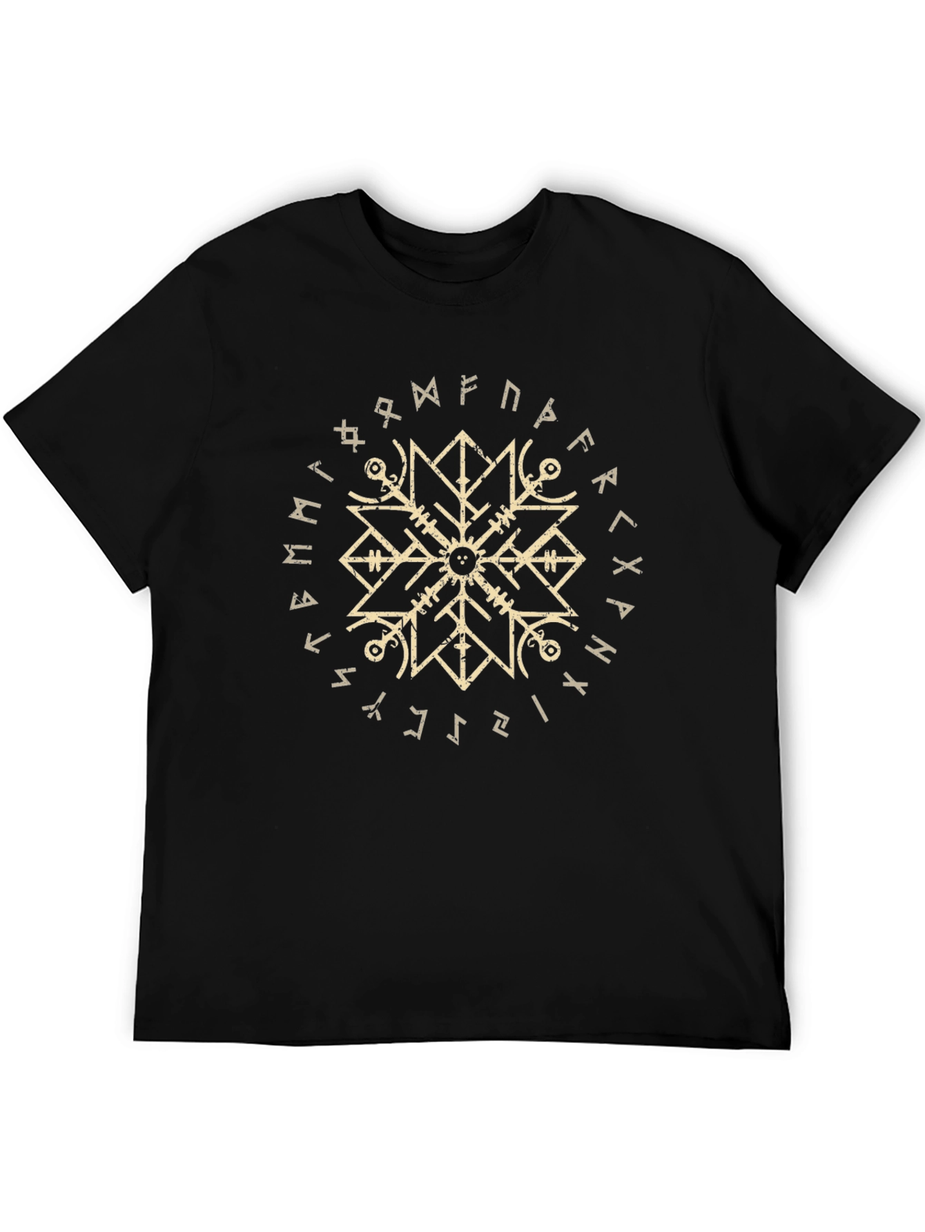 Viking Rune Circle Graphic Black T-Shirt