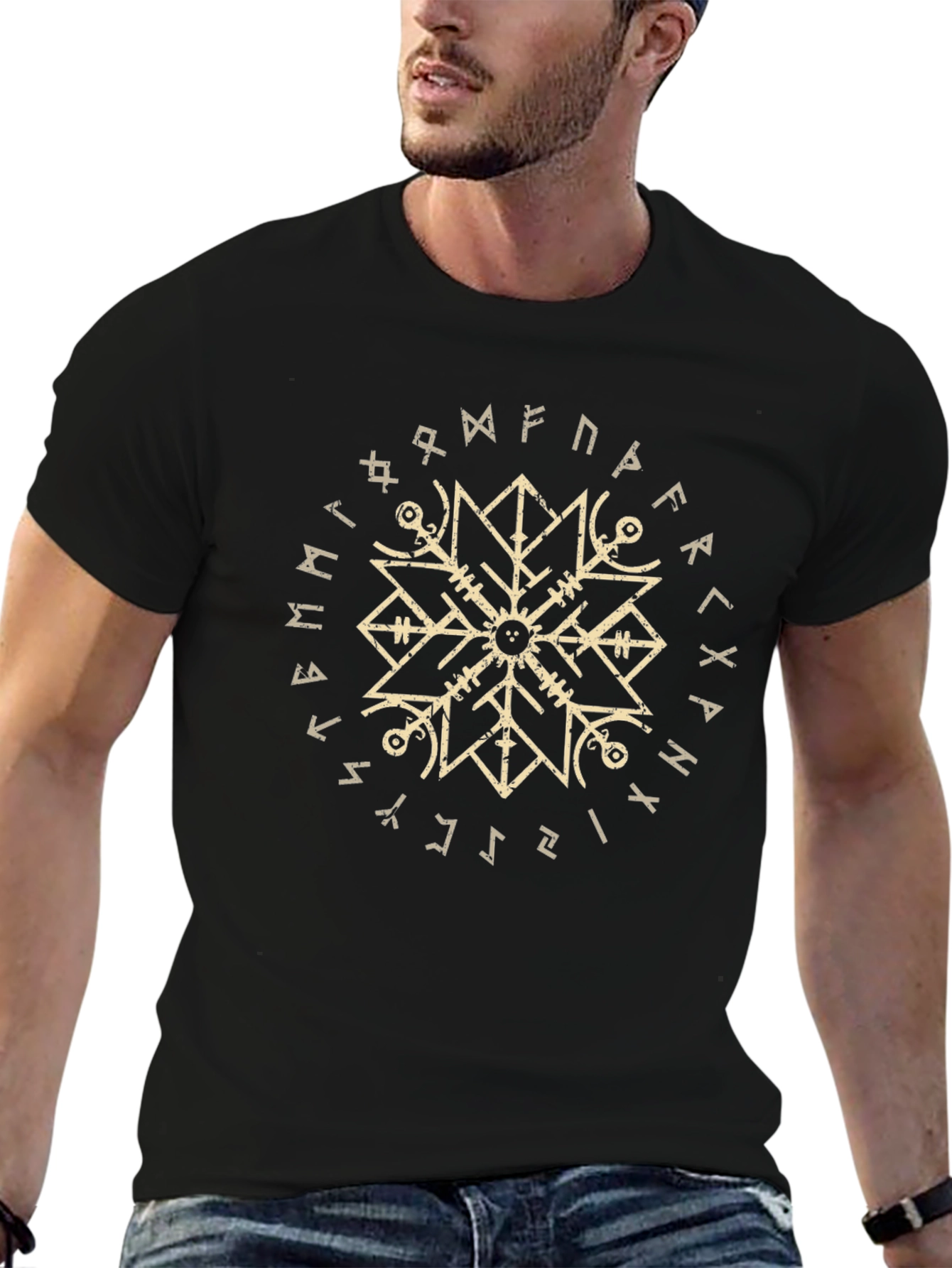 Viking Rune Circle Graphic Black T-Shirt