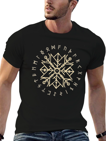 Viking Rune Circle Graphic Black T-Shirt