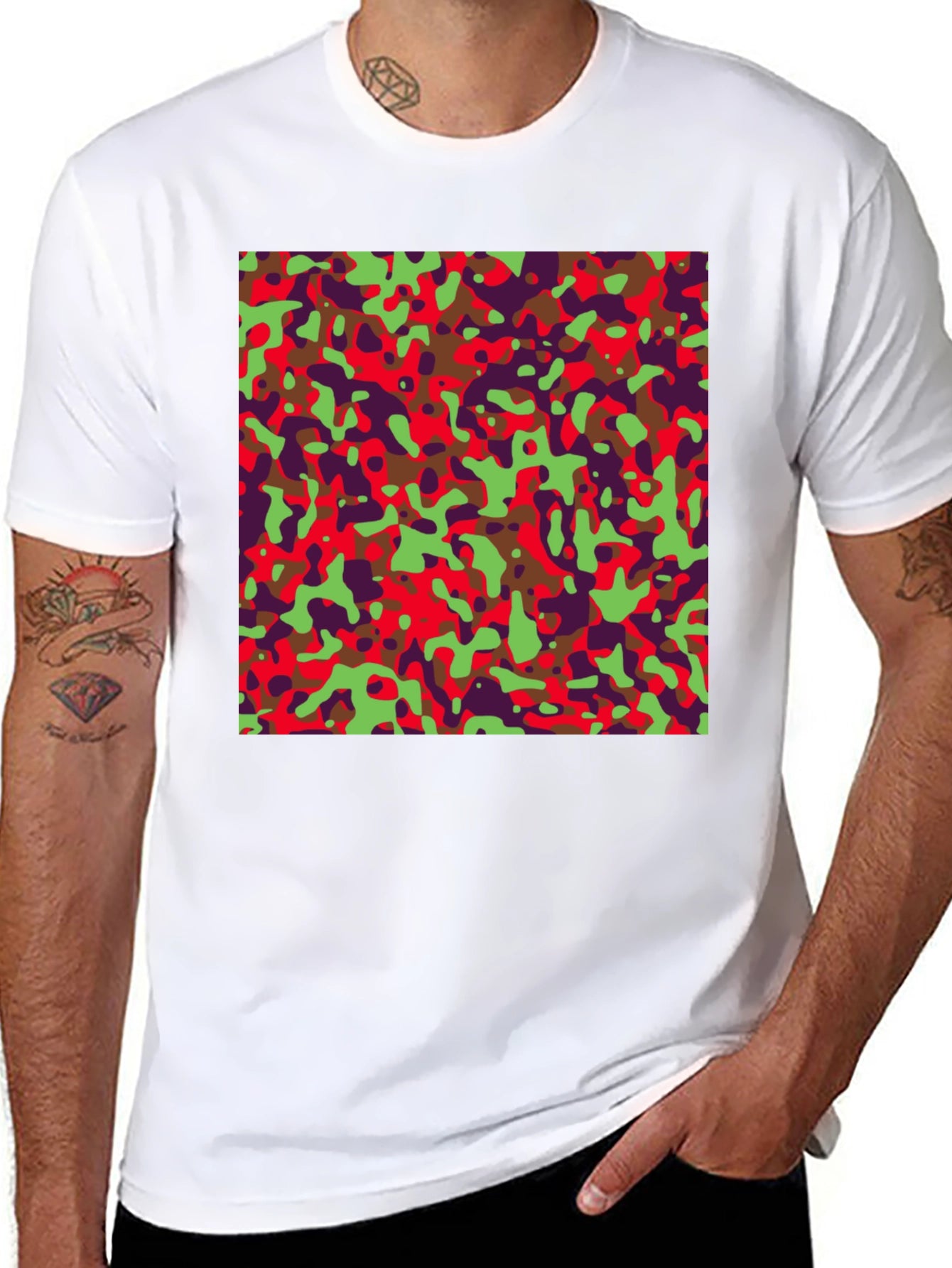 Camo Pattern Mens Black Tee