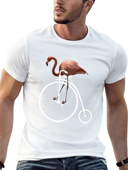 Flamingo on Bike Graphic Tee - Black Cotton T-Shirt