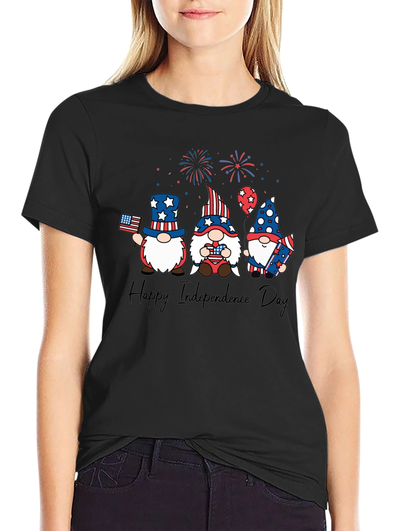 Patriotic Gnome Independence Day Black T-Shirt