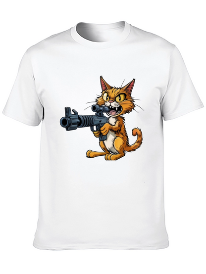 Cat with Gun Graphic T-Shirt
