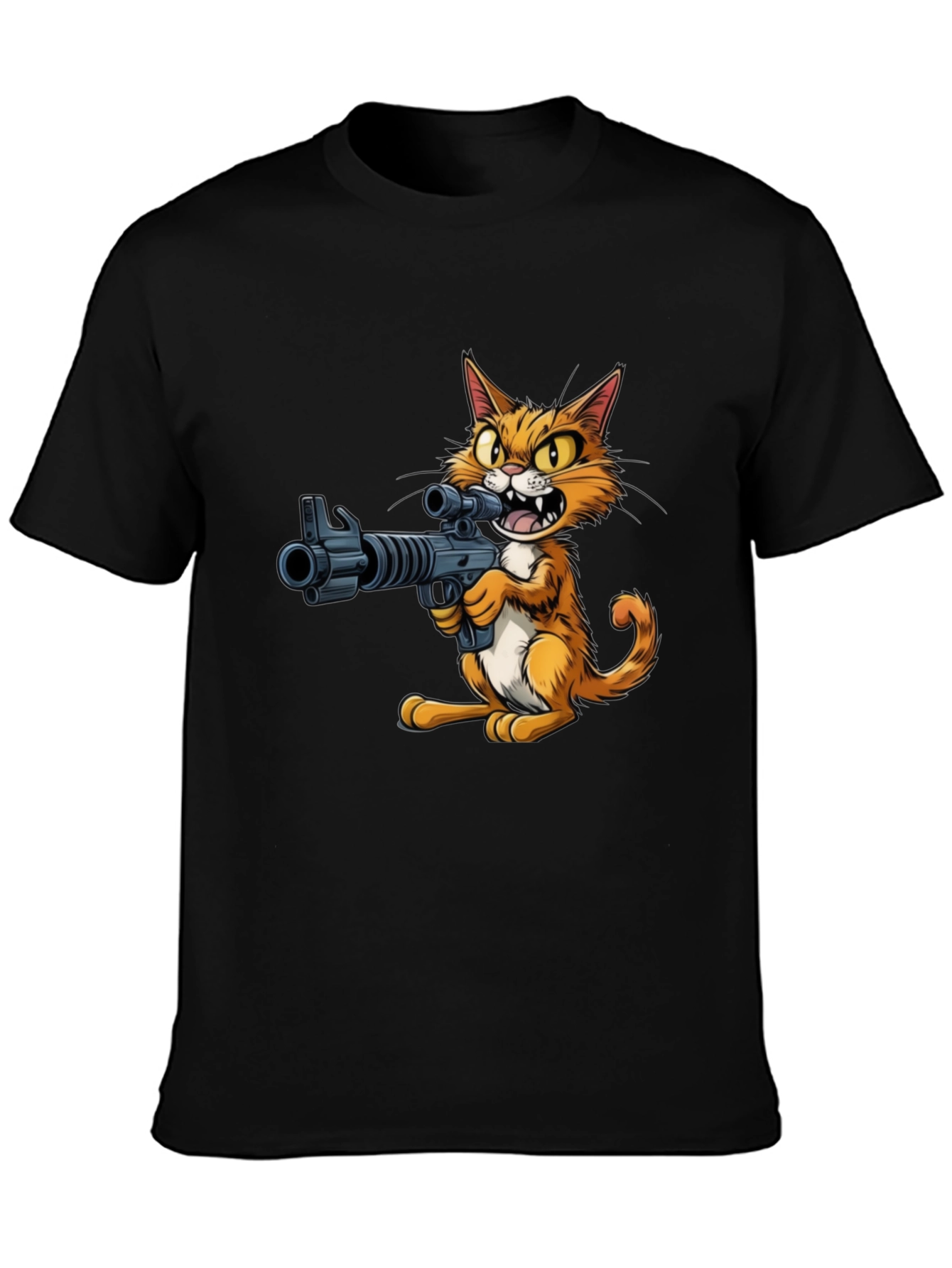 Cat with Gun Graphic T-Shirt