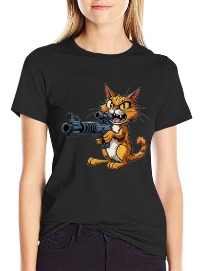 Cat with Gun Graphic T-Shirt