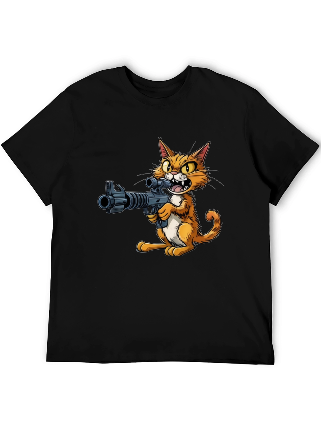 Cat with Gun Graphic T-Shirt