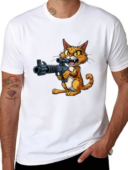 Cat with Gun Graphic T-Shirt