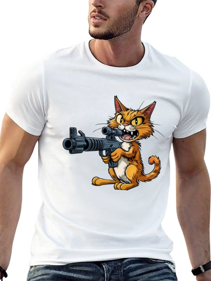 Cat with Gun Graphic T-Shirt