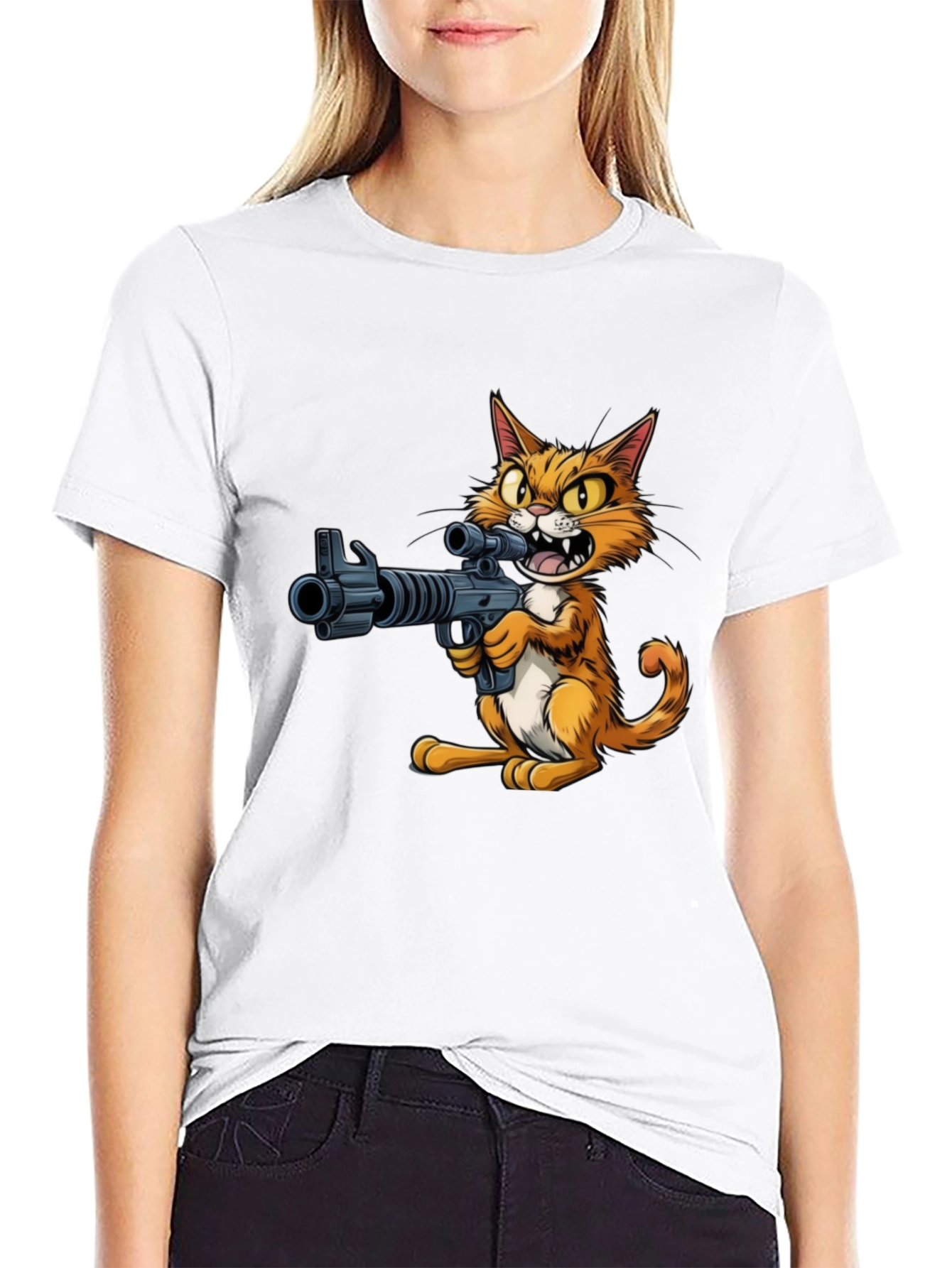 Cat with Gun Graphic T-Shirt