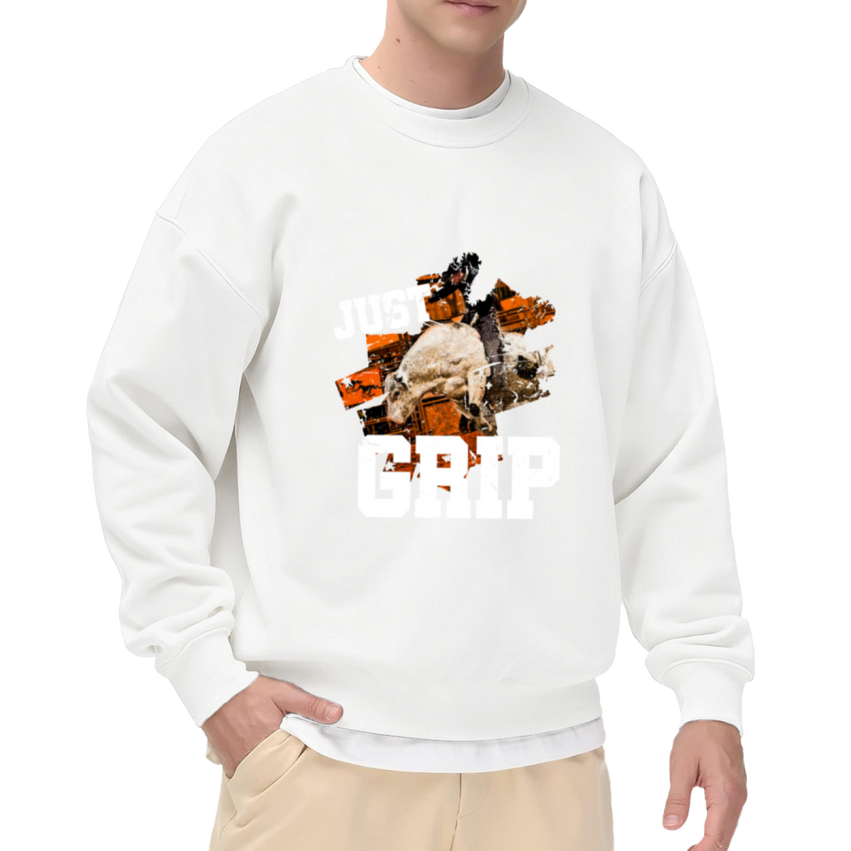 Just Grip Rodeo Sweatshirt - Bull Riding Cowboy Crewneck, Western Rodeo Graphic Pullover, Cowboy Bull Rider Gift Sweatshirt, Ranch Life Top