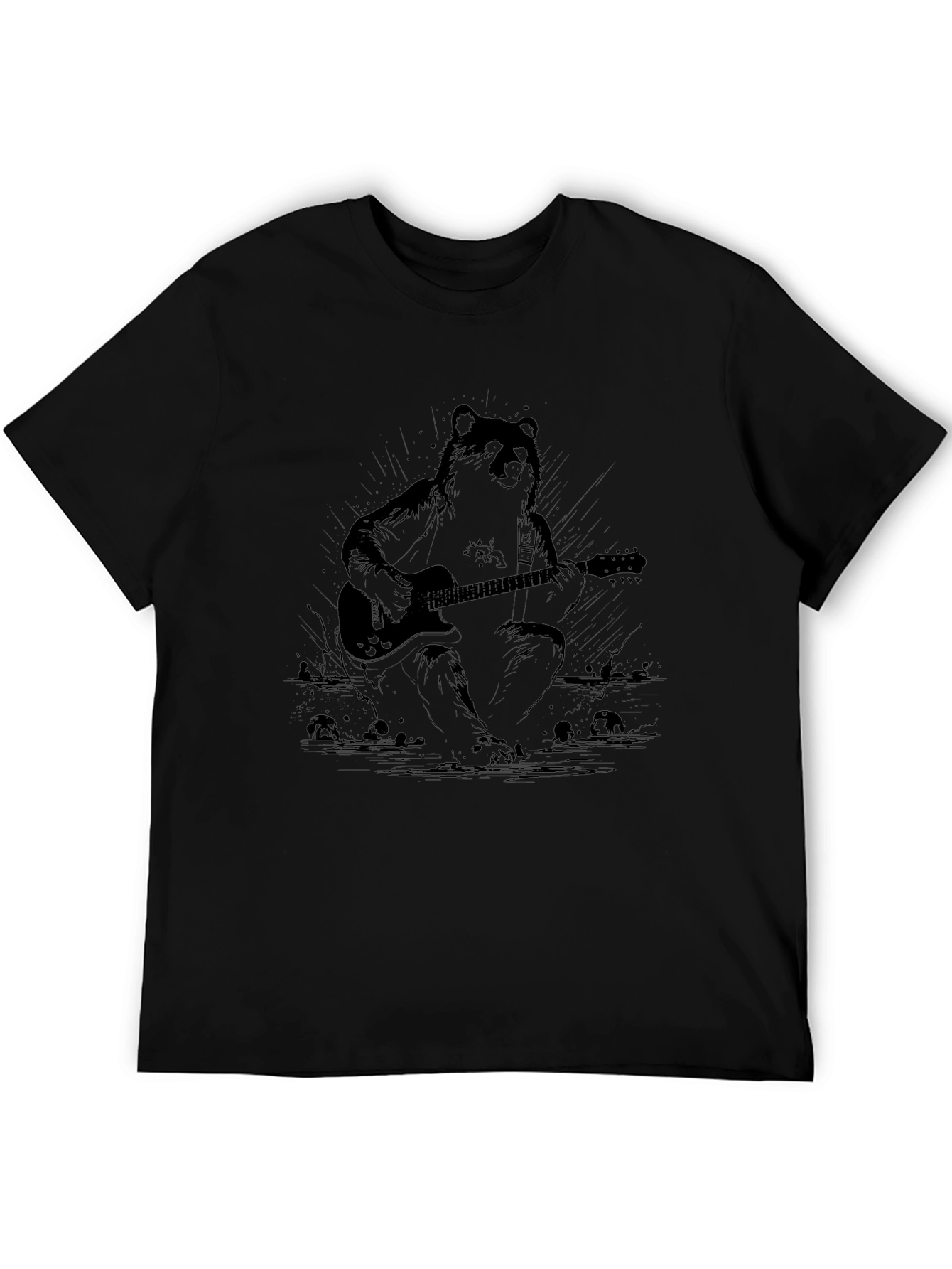Bear Guitarist Graphic Black T-Shirt