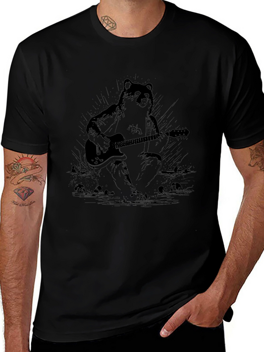 Bear Guitarist Graphic Black T-Shirt