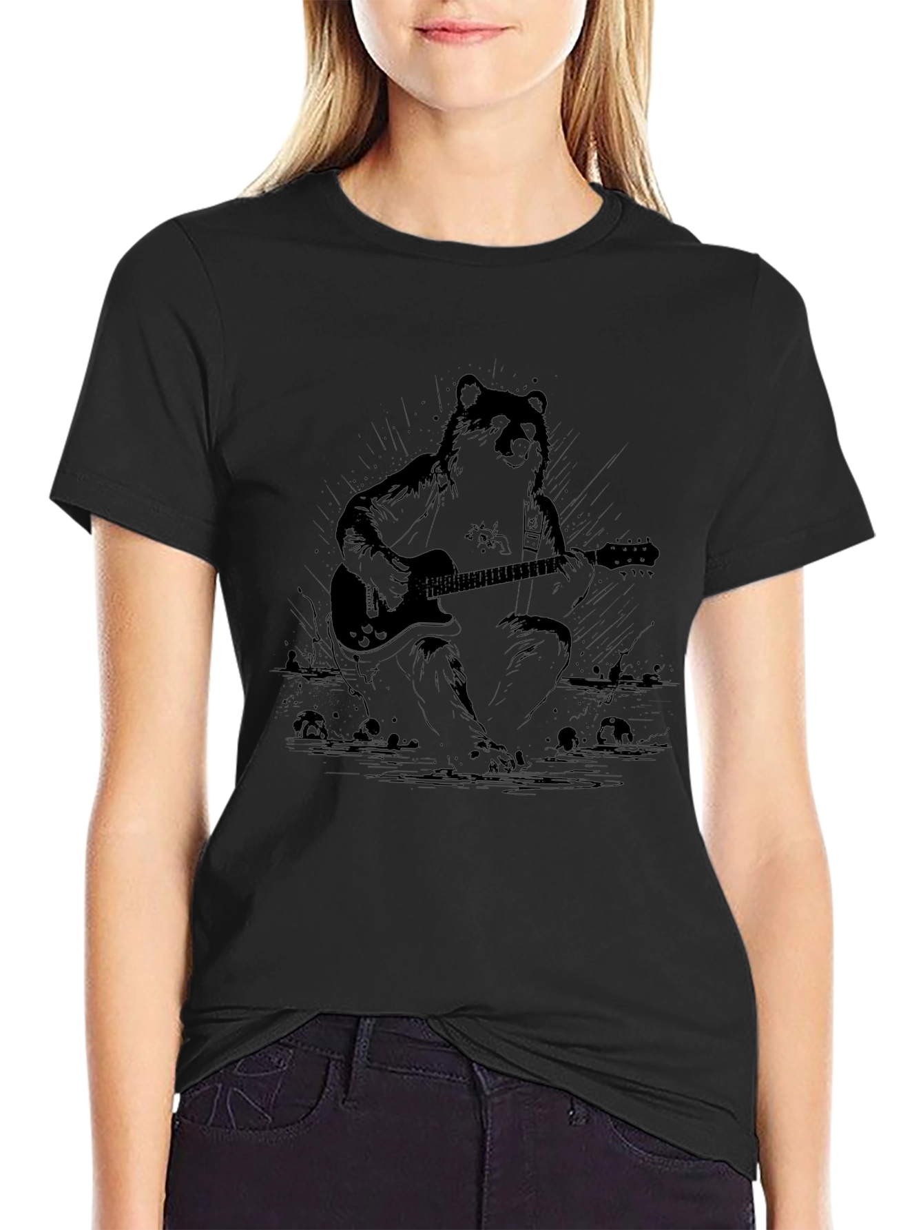Bear Guitarist Graphic Black T-Shirt