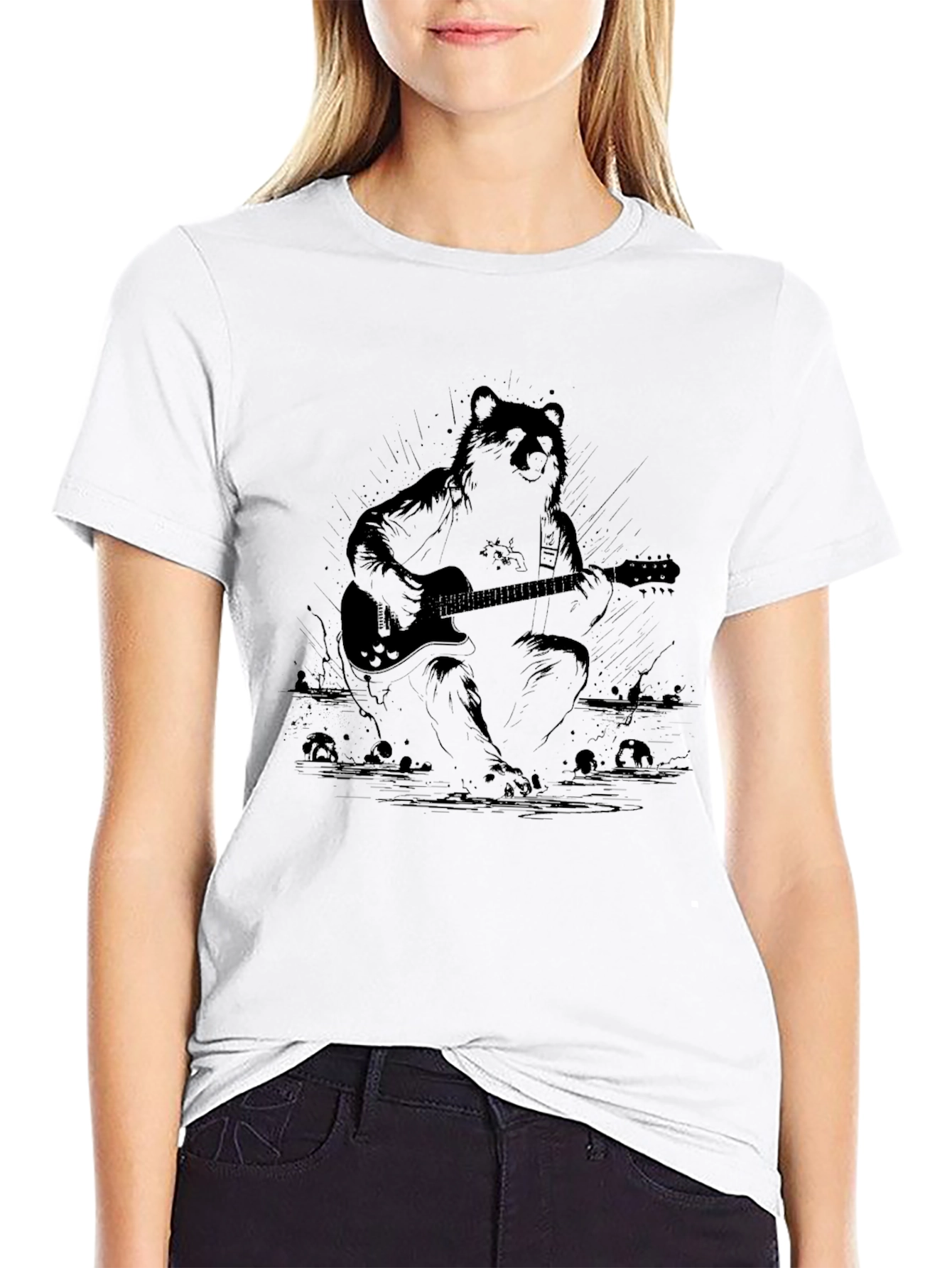 Bear Guitarist Graphic Black T-Shirt