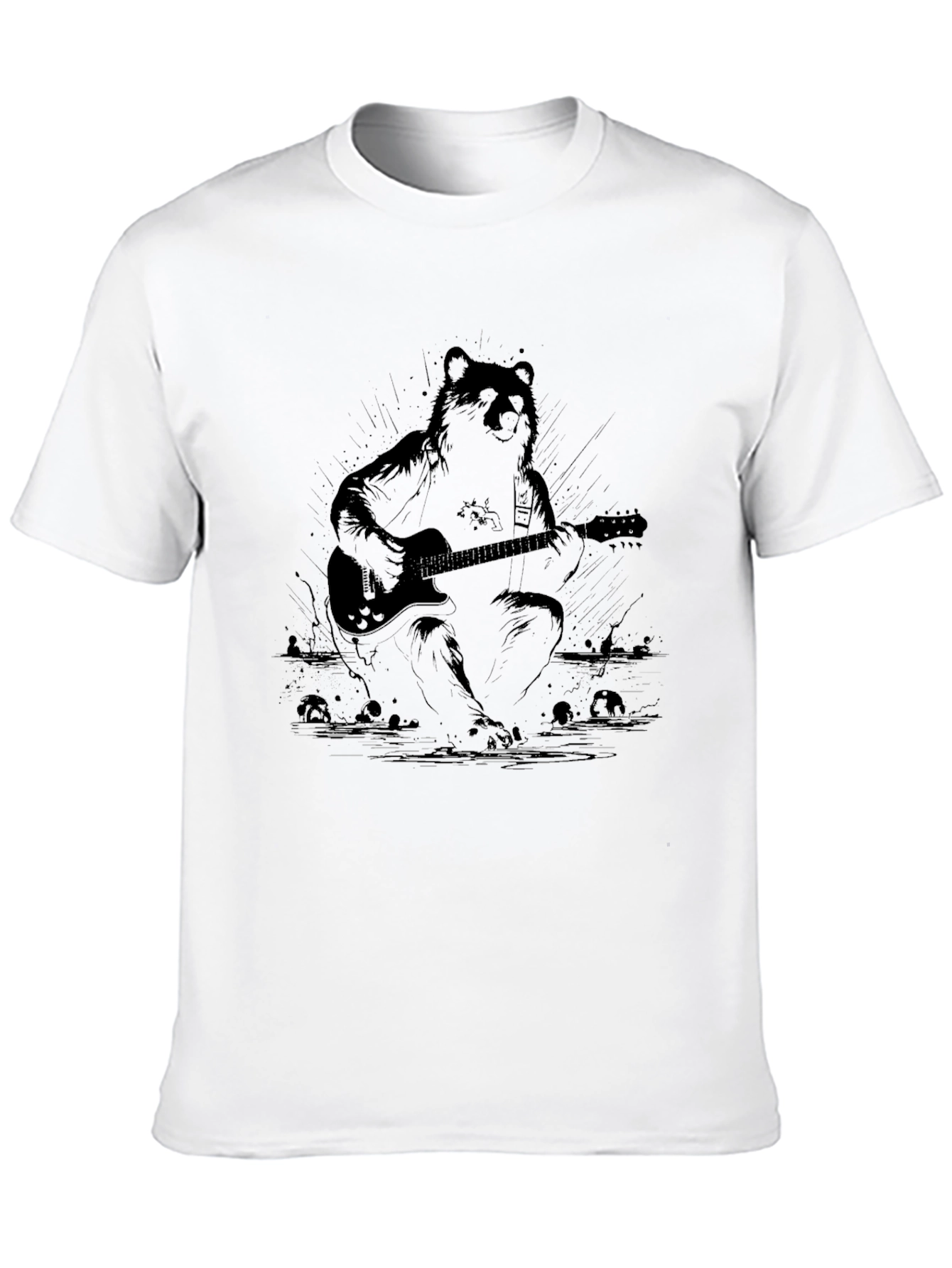 Bear Guitarist Graphic Black T-Shirt