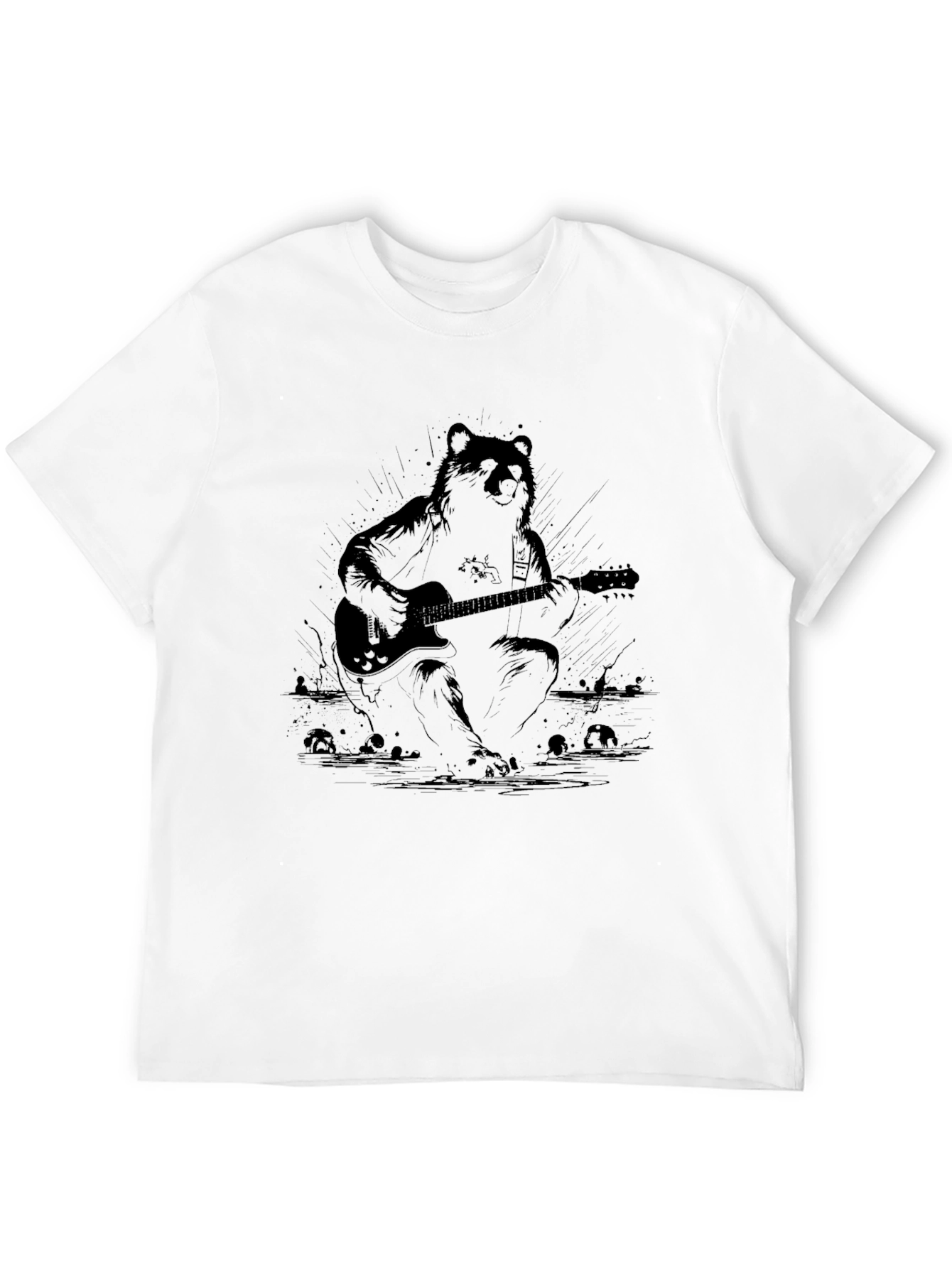 Bear Guitarist Graphic Black T-Shirt