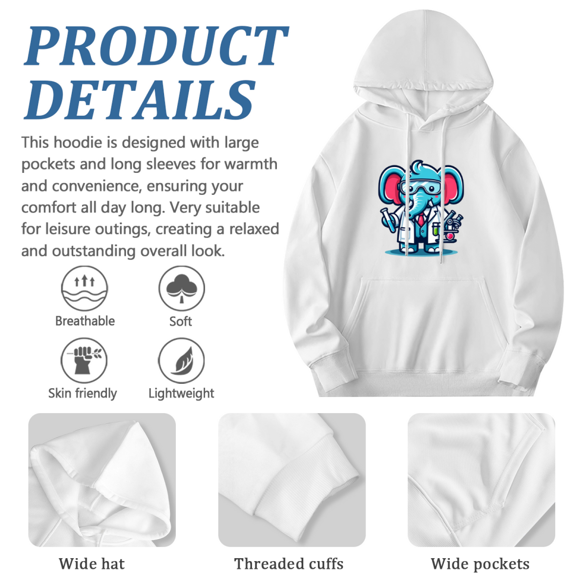 Premium Graphic Hoodie - Scientist Elephant