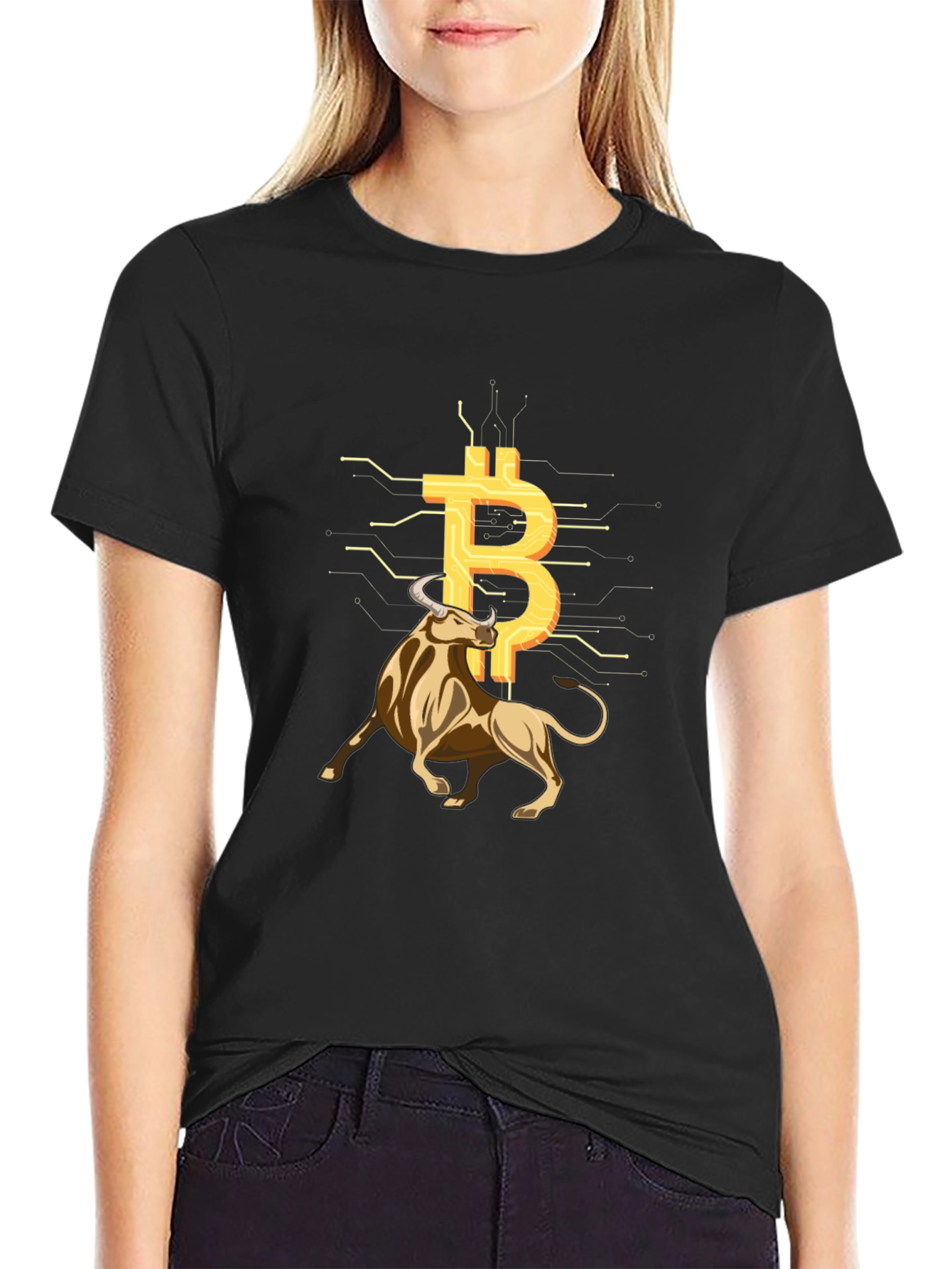 Bitcoin Bull Black Tee - Crypto Investor Shirt