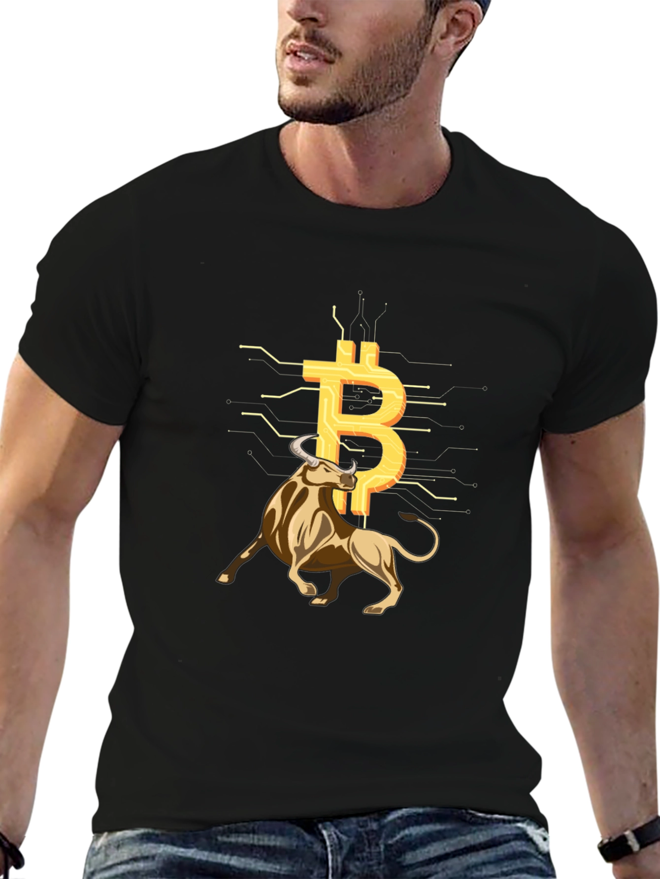Bitcoin Bull Black Tee - Crypto Investor Shirt