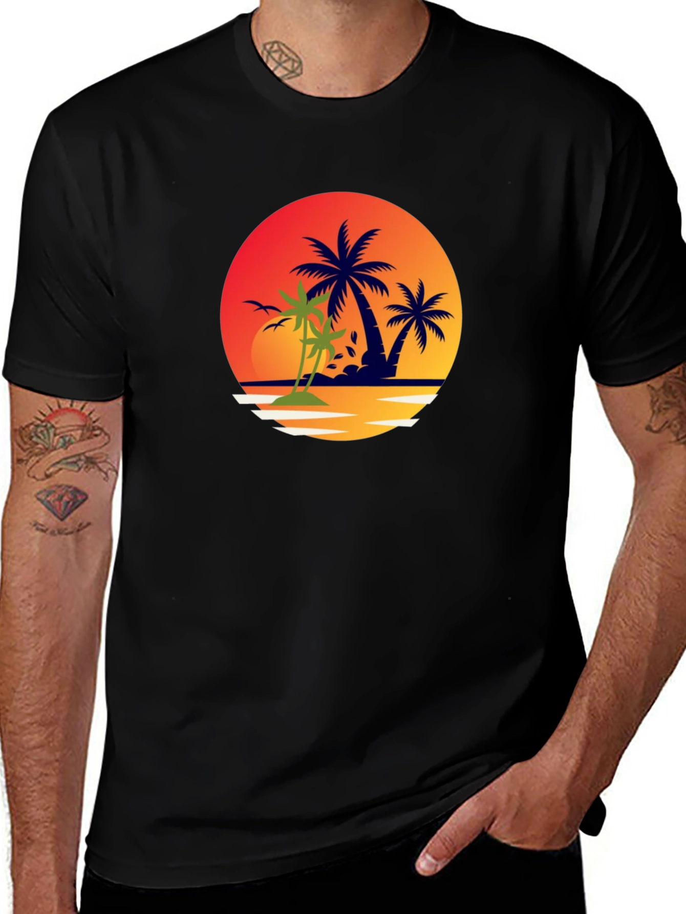 Tropical Palm Tree Sunset Graphic Tee