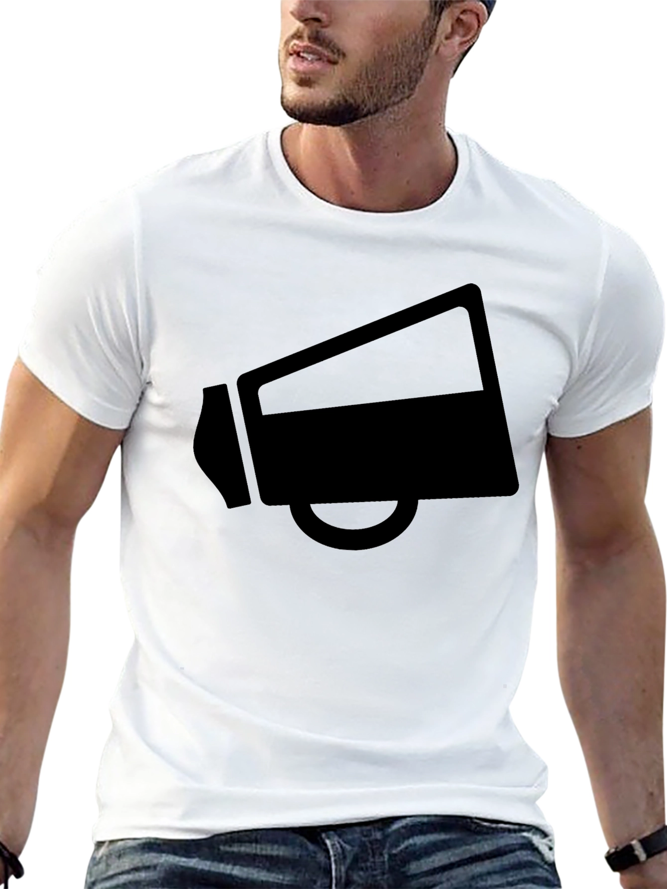 Black Megaphone Graphic T-Shirt Casual Wear