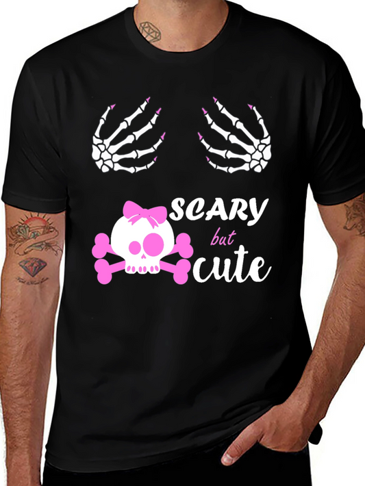 Scary But Cute Skeleton Hands Skull Pink Bow Halloween T-Shirt
