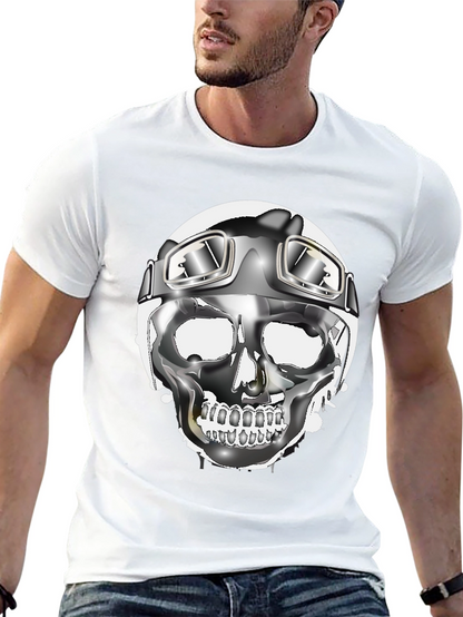 Skull Helmet Graphic Tee - Cool Biker Design